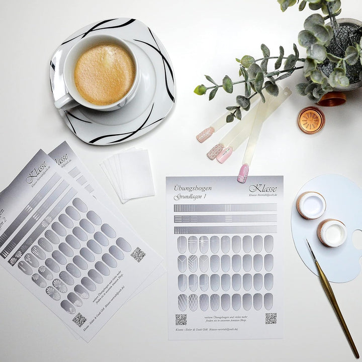 Übungsbögen Nageldesign Nailart (Grundlagen) 3Er Set Übungsbogen Starterset Übung Schulung Tipps Nagelset Nagelart Zubehor Zubehör Nail Art Zum Lernen Ohne Sticker Stickers Folie Brush Stemper ÜB001