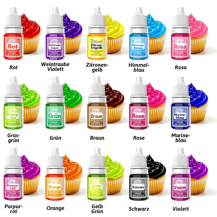 Colorant alimentar lichid - Fidton 15 culori foarte concentrate, 6 ml Coloranti Alimentari Naty Shop