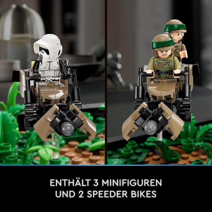 LEGO 75353 Star Wars Pursuit on Endor - Set Diorama, Întoarcerea Cavalerilor Jedi cu Luke Skywalker, Prințesa Leia & Scout Trooper și Speeder Bikes, 40th Anniversary