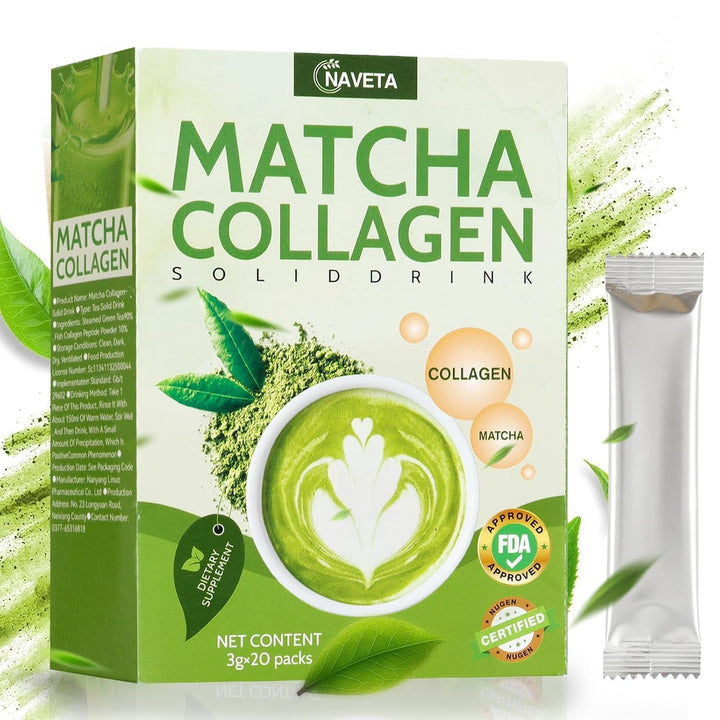 Pachet de 2 băuturi organice cu colagen Matcha 40X3G Proteine Matcha Powder Fără aditivi Sticks Matcha Tea Powder Energieboost Cu cofeină naturală Pentru latte, smoothie-uri și produse de patiserie