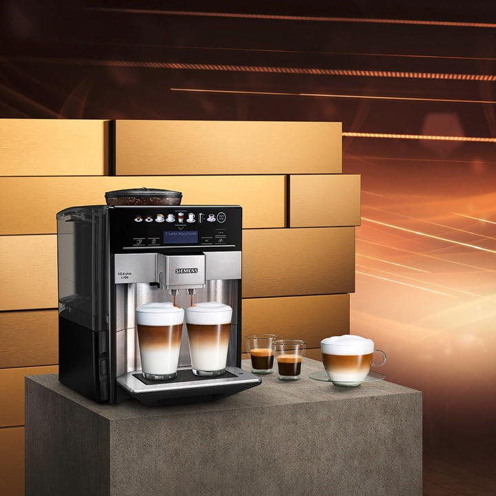 Aparat de cafea complet automat SIEMENS EQ6 plus S700 TE657503EN, Pentru multe specialități de cafea, Spumă de lapte, Măcinător ceramic, Funcție cu două cești, Anticalcar, Curățare automată cu abur, 1500 W, Oțel inoxidabil