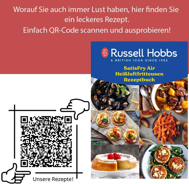 Russell Hobbs Heißluftfritteuse XXL 8L Rapid Airfryer [Kompaktes Gehäuse,7 Kochfunktionen,10 Programme] Satisfry (Spülmaschinenfest, Max 220°C, Fritteuse Ohne Öl, Grillen, Backen, Braten) 27170-56