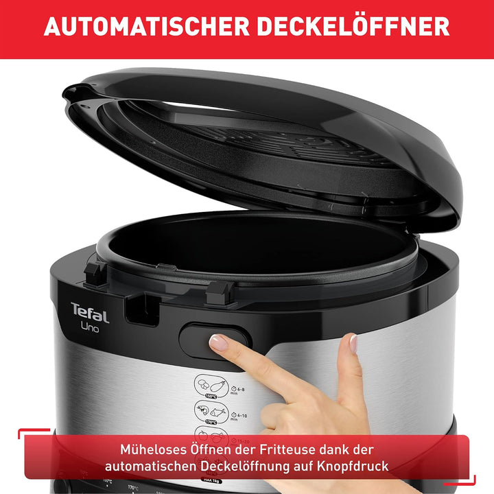 Tefal Uno M Fritteuse FF215D | 1470 Watt | Kapazität: 1 Kg | Einstellbares Thermostat | Sichtfenster | Abtropfposition | Edelstahl/Schwarz, Medium