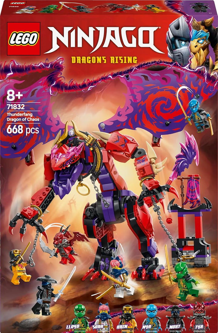 LEGO NINJAGO Chaos Dragon Thundertooth - Jucărie cu 6 minifigurine Ninja - Set de construcție pentru jocuri de rol pentru băieți și fete cu vârsta peste 8 ani - Cadouri pentru fanii serialului TV Rise of the Dragons 71832