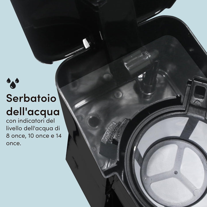 Elite Gourmet EHC111A# Cafetieră cu filtru cu porție unică, compactă, plus cană de călătorie termo cu interior din oțel inoxidabil, pentru cafea măcinată, filtru reutilizabil, 398 ml, negru