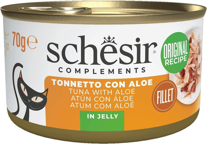 , File de ton cu aloe în jeleu, Hrană umedă complementară pentru pisici, Rețetă originală, 100% naturală, 12 cutii À 70 G