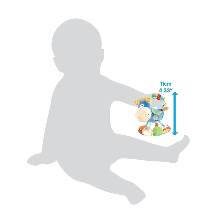Playgro 101145 Cal de pluș cu zornăitor, jucărie educativă, de la 3 luni, fără BPA, Playgro Toy Box Horse Klipp Klapp, albastru/colorat, 40016, dimensiuni: 15 x 6 x 20 cm , 1 buc Jucarii Bebe Naty Shop