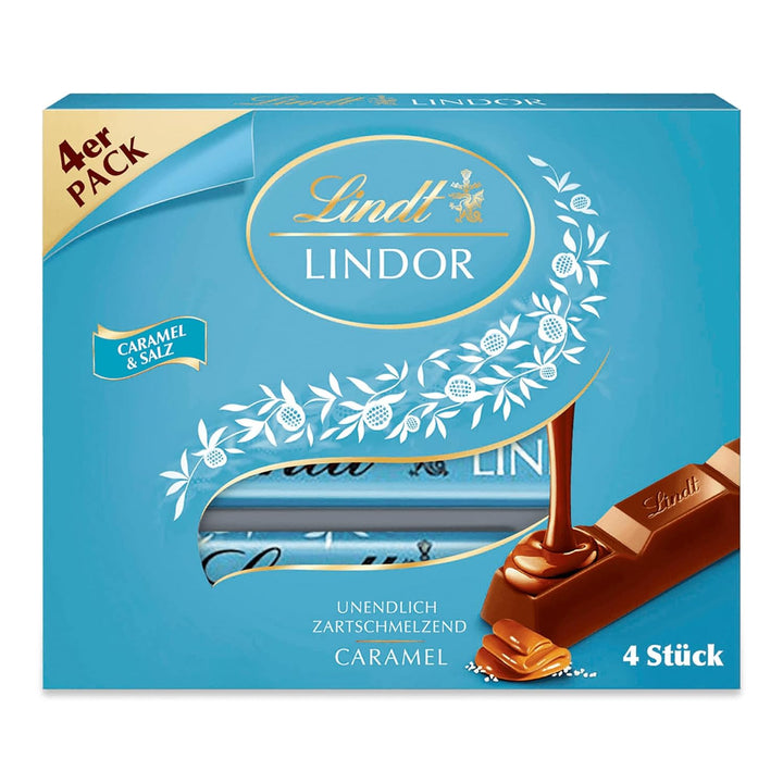 Lindt LINDOR Stick Caramel Salz | 100G | 4X 25G Schokoladenriegel | Vollmilchschokolade Mit Salz Und Karamell