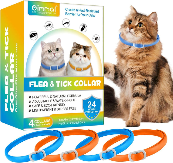 QLIGES Zgardă antipurici și căpușe pentru pisici, pachet de 4 zgărzi antipurici pentru pisici, protecție eficientă 24 de luni, protecție împotriva alergiilor cutanate, moale și confortabilă, reglabilă, impermeabilă, potrivită pentru toate pisicile