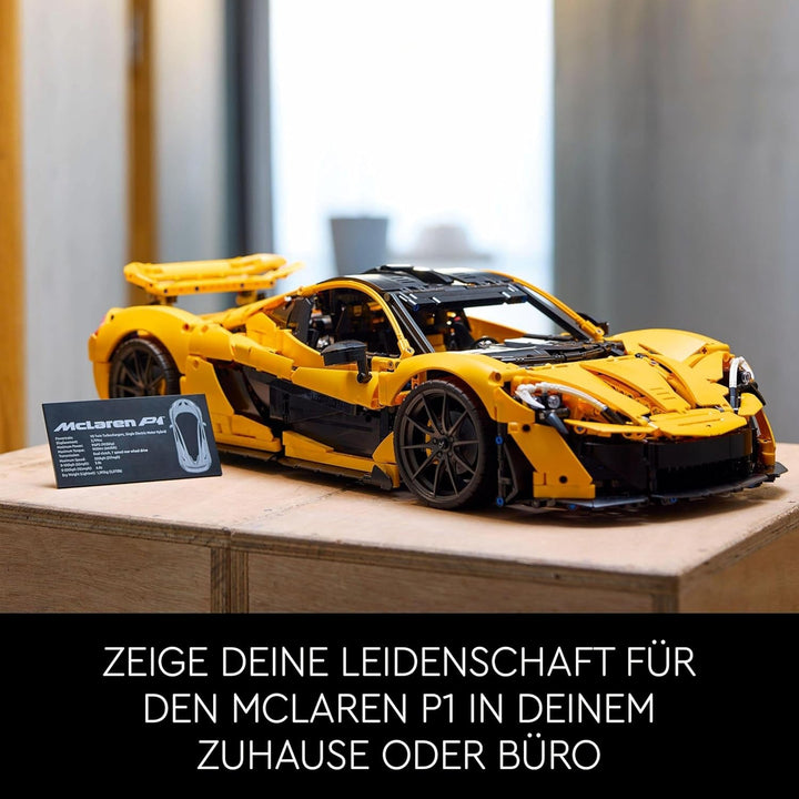 LEGO Technic Mclaren P1, set cu mașină super sport pentru adulți, cadou pentru fanii mașinilor, piesă de colecție la scară cu motor cu piston V8 și transmisie cu 7 trepte, model de mașină, set de mașini de jucărie 42172