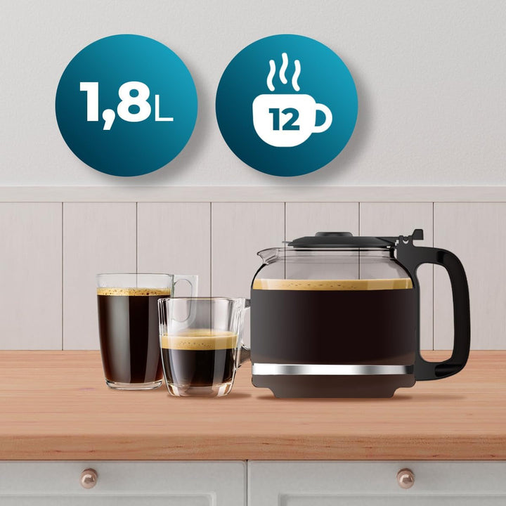 Cafetieră cu picurare Cecotec Coffee 66 Grind & Drop Essential. 1086 W, râșniță cu lame, până la 12 cești, tehnologie Extreme Aroma, digitală, fabricată din oțel inoxidabil, cu oprire automată.