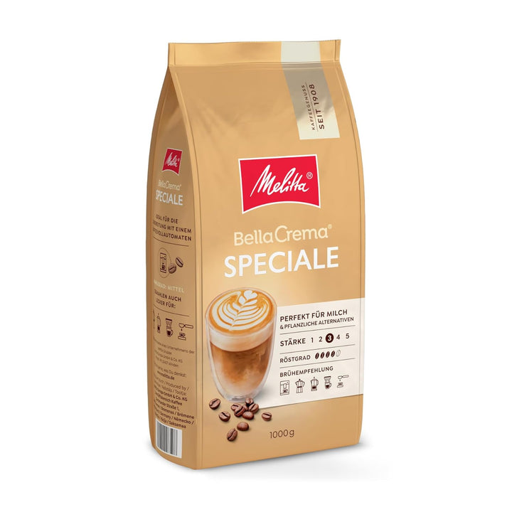 Melitta Bellacrema Decaf Ganze Kaffee-Bohnen Entkoffeiniert 1Kg, Ungemahlen, Kaffeebohnen Für Kaffee-Vollautomat, Koffeinfrei, Milde Röstung, Geröstet in Deutschland, Stärke 3