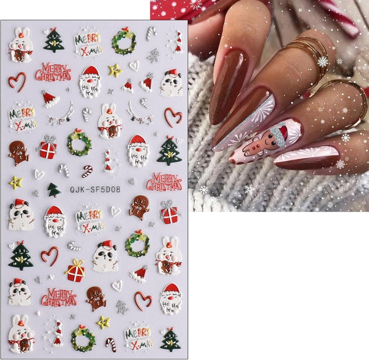 Autocolante 3D pentru unghii Crăciun, 4 foi autocolante 5D pentru unghii, autocolante stereoscopice pentru unghii, decorațiuni, accesorii pentru design unghii