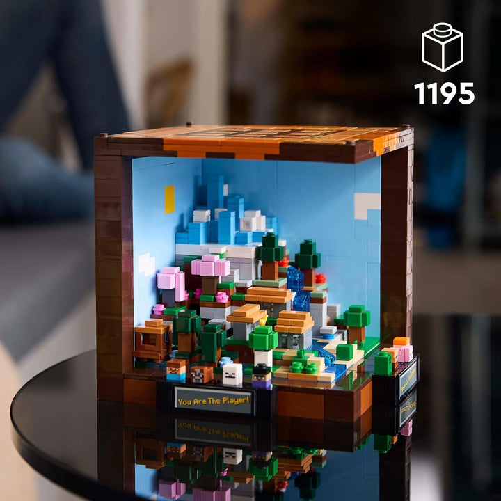 Set de construcție LEGO Minecraft The Workbench, set de jocuri video cu 8 figuri, inclusiv Steve, Alex, creaturi și biome, model aniversar 15, idee de cadou pentru adulți, bărbați și femei 21265