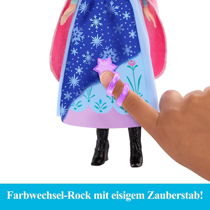 Mattel DISNEY Frozen The Ice Queen Anna Doll - fustă magică cu efect de schimbare a culorilor, activabilă cu ajutorul baghetei cu fulgi de zăpadă și apă, inclusiv periuță de păr, pentru copii de la 3 ani, HTG24