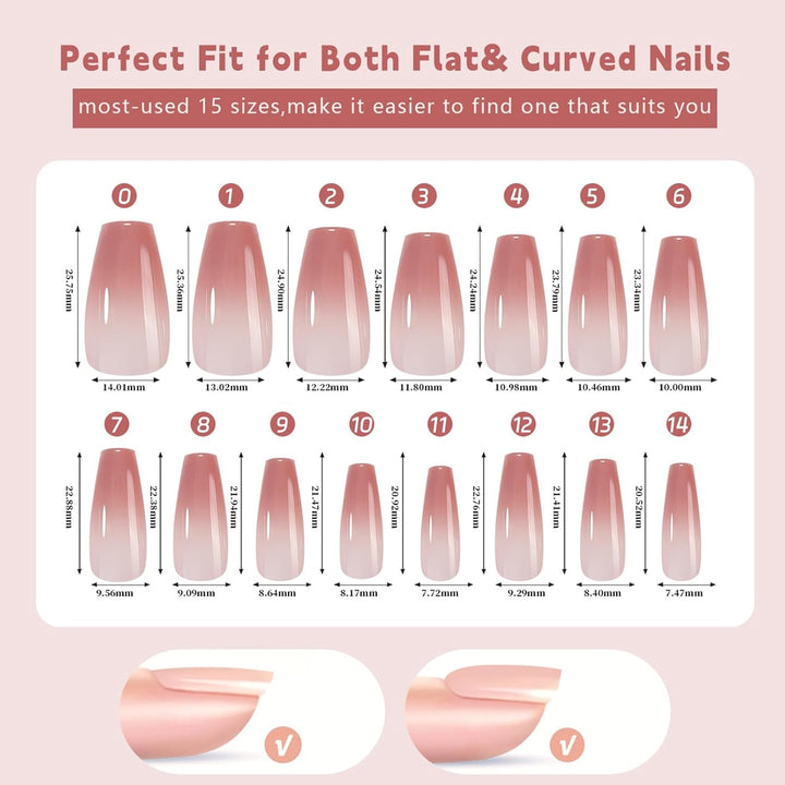 Kit 150 bucăți unghii false gradient - 5 culori design ombre unghii artificiale autoadezive - acoperire completă pentru femei și fete - unghii false lucioase pentru manichiură DIY (pătrat)