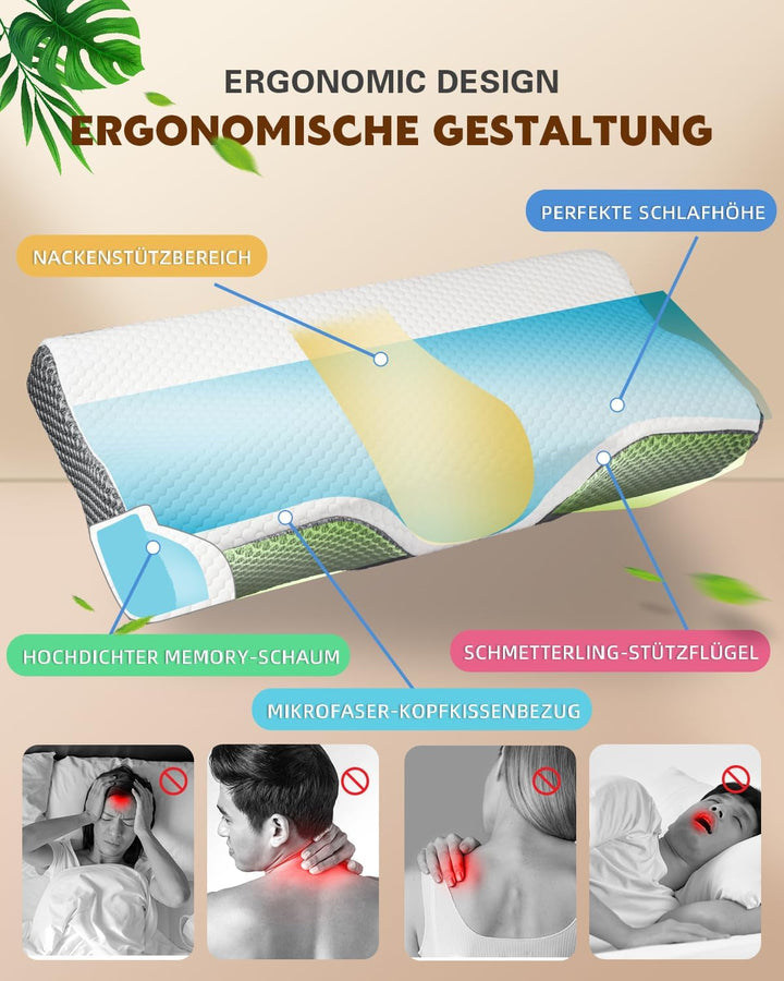 Pernă pentru dureri de gât, pernă ergonomică ortopedică pentru gât, pernă din spumă de memorie pentru părți, spate și abdomen, pernă anti-sforăit pentru bărbați femei (62 * 34.5 * 12/8CM)