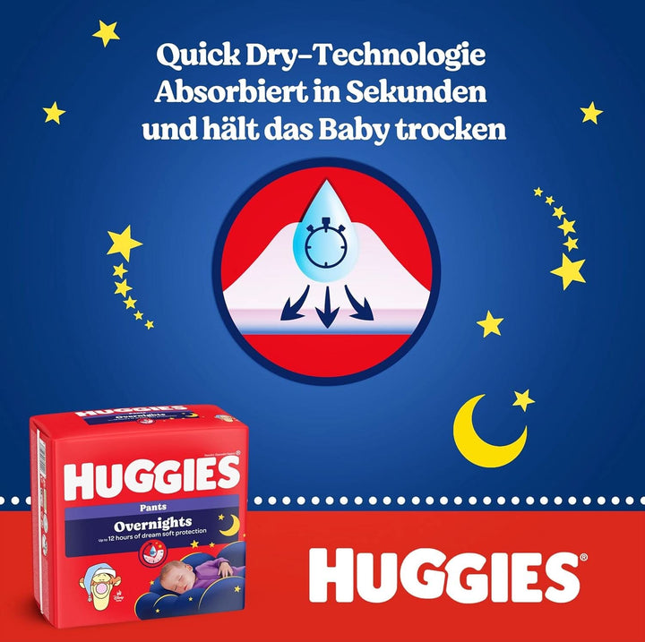 Huggies Overnight Pants Größe 6 (15-25 Kg), Windeln-Monatsbox, 88 Stück (4X22), Windelhöschen Für Die Nacht