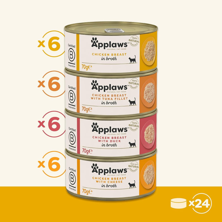 Applaws 100% Natural Premium hrană umedă pentru pisici, Chicken Choice Multipack în bulion - pachet cu 24 de cutii de 70G X