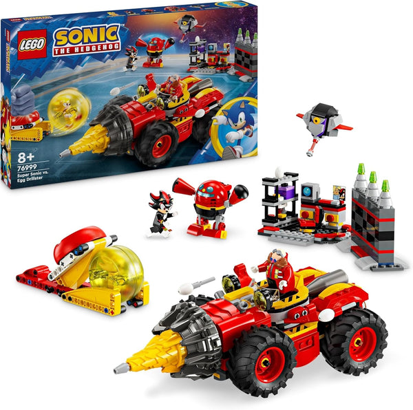 LEGO Sonic the Hedgehog Super Sonic Vs. Egg Drillster, set de jocuri video de aventură, cadou pentru copii, set cu Shadow și Dr Eggman pentru băieți și fete de la 8 ani 76999
