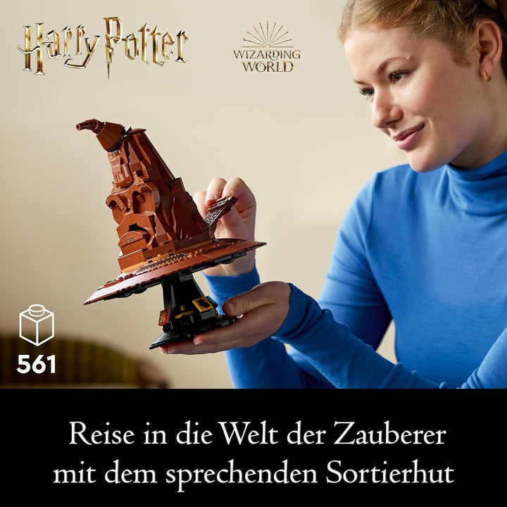 LEGO Harry Potter Pălăria vorbitoare, model Hogwarts pentru adulți, cadou de film pentru femei, bărbați, mamă și tată, cu 31 de combinații de sunete aleatorii, te sortează în casa ta Hogwarts 76429