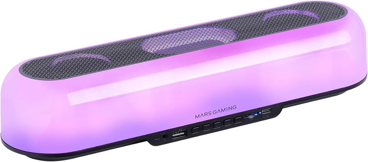 Mars Gaming MSB-ORB, Tragbarer Lautsprecher + Soundbar 20W, Orbilight RGB 360° Beleuchtung, Soundbar Mit Triple-Driver-System, Gaming-Lautsprecher Bluetooth 5.3 / Usb/Microsd/Aux/Fm, Schwarz