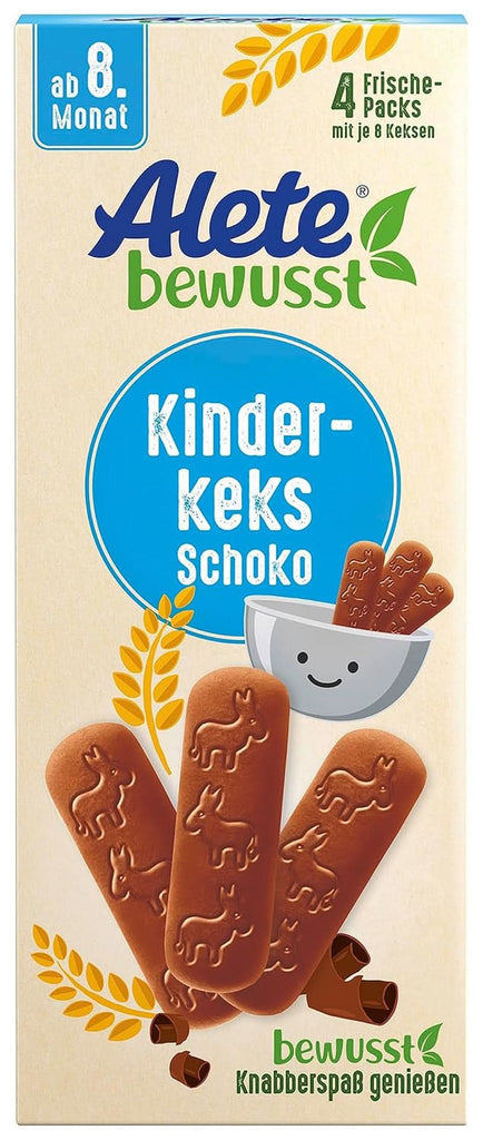 Alete Bewusst Kinderkeks Schoko, Ab Dem 8. Monat, Butterkeks Aus Weizen Für Kinder, Handlich Verpackte Kekse Als Kleiner Snack, Perfekt Für Unterwegs & Zwischendurch, 1 X 180 G