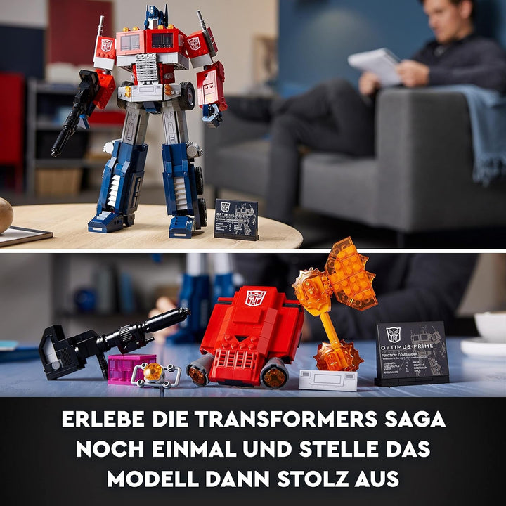 LEGO 10302 Icons Optimus Prime Set, 2In1 Robot Figura și camion Model, Transformers Toy Model Kit pentru adulți, Ziua de naștere sau Crăciun cadou pentru bărbați, femei, ea și el