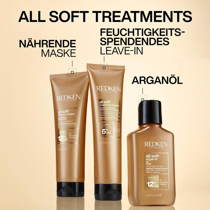 Mască de păr Redken pentru păr uscat și fragil, Revitalizează și hidratează, Cu complex de keratină și ulei de argan, All Soft Heavy Cream, 1 x 250 ml Masca de par Naty Shop