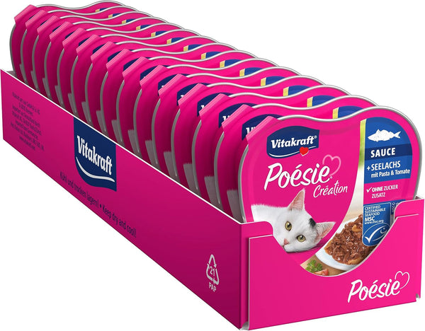 Vitakraft Hrană umedă pentru pisici Poésie Délice, somn cu paste și roșii, în sos, pentru pisici adulte, echilibrată nutrițional, fără zahăr adăugat (15X 85G)