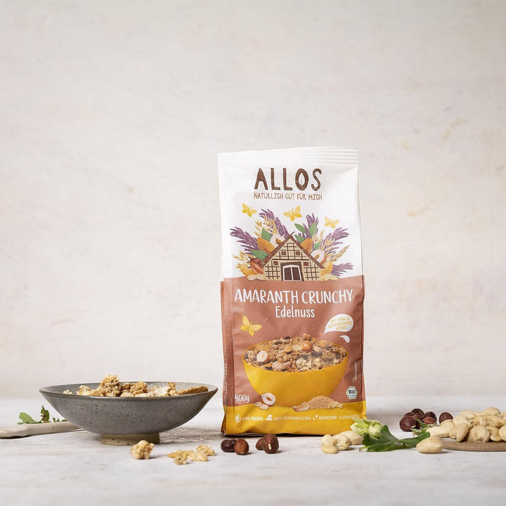 Allos Amaranth Crunchy Edelnuss | Bio Müsli | Nuss Müsli | Haferflocken | Frühstückscerealien | Vegan | 6Er Pack (6 X 400G)