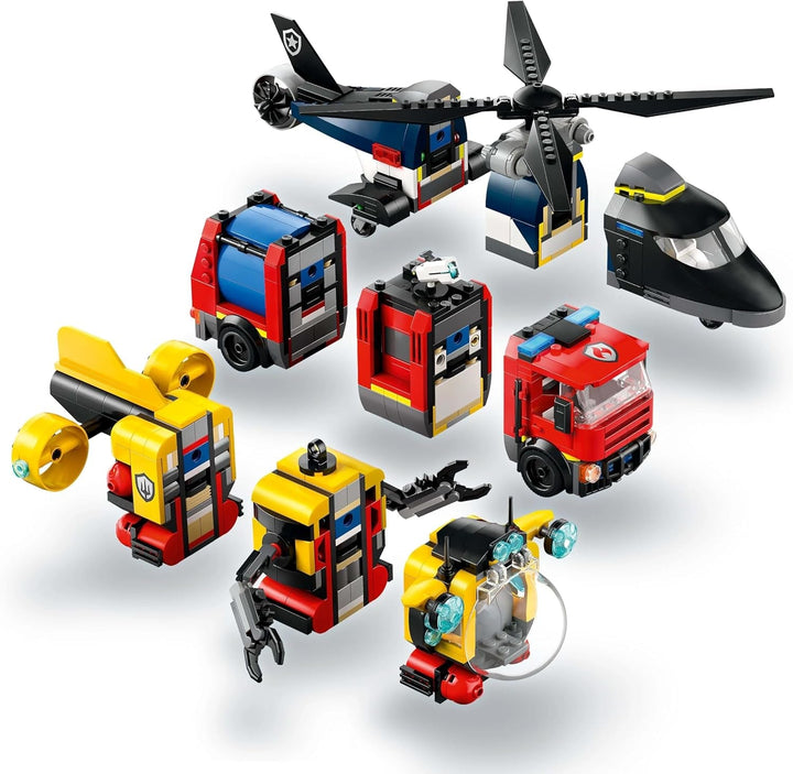 Set combinat LEGO City cu elicopter, mașina leului și submarin și 3 minifigurine - vehicule de jucărie construibile pentru băieți și fete de la 7 ani - cadou de ziua de naștere și de vacanță 60462