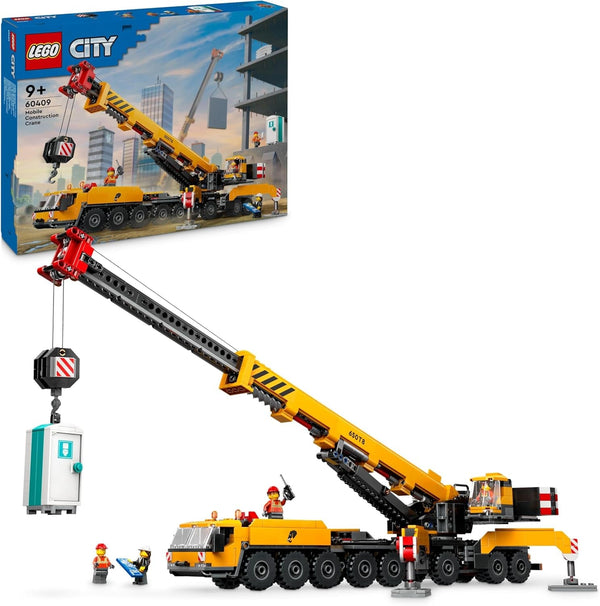 Macara mobilă de construcții LEGO City, jucărie de construcții pentru băieți și fete, cadou pentru copii creativi, braț lung extensibil, 4 minifigurine de muncitori în construcții pentru jocuri de rol 60409