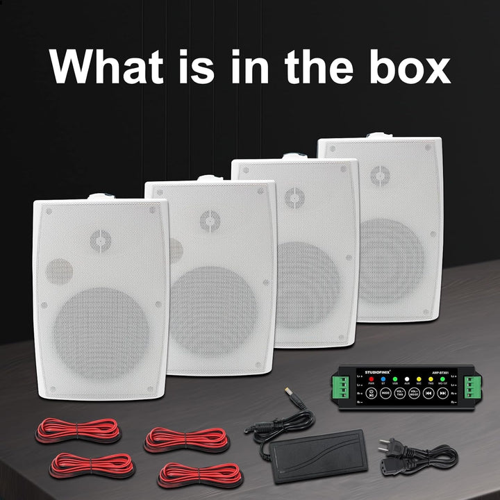 STUDIOFINIX 6,5 Zoll 800W Bluetooth-Lautsprecher Für Den Außenbereich, Wandmontiert (4 Lautsprecher) (Weiß)