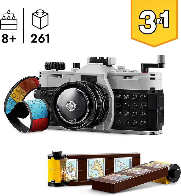LEGO Creator 3In1 Retro Camera Toy, Camera video, Set TV, Decorațiuni de birou pentru copii sau accesorii pentru dormitor, Cadouri de fotografie pentru fete și băieți de la 8 ani 31147