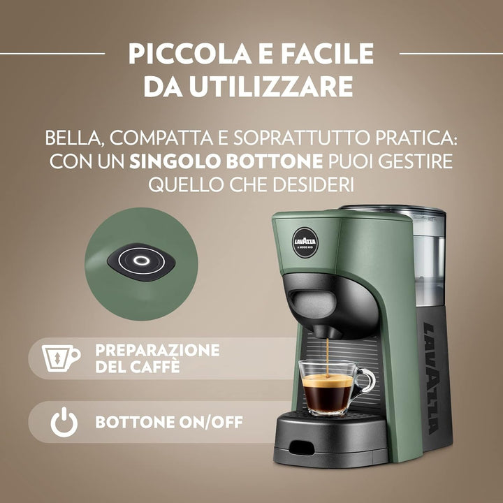 Lavazza, un aparat de cafea Modo Mio Tiny Eco Green cu 64 de capsule asortate, espressor fabricat din plastic reciclat, 1450 W, 220-240 V, 50/60 Hz, 0,6 litri
