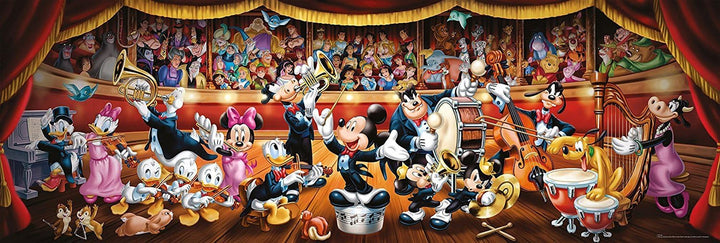Clementoni 39445 Panorama Disney Orchestra - Puzzle 1000 piese de la 9 ani, puzzle pentru adulți cu imagine panoramică, joc de îndemânare pentru întreaga familie, ideal ca perete mural