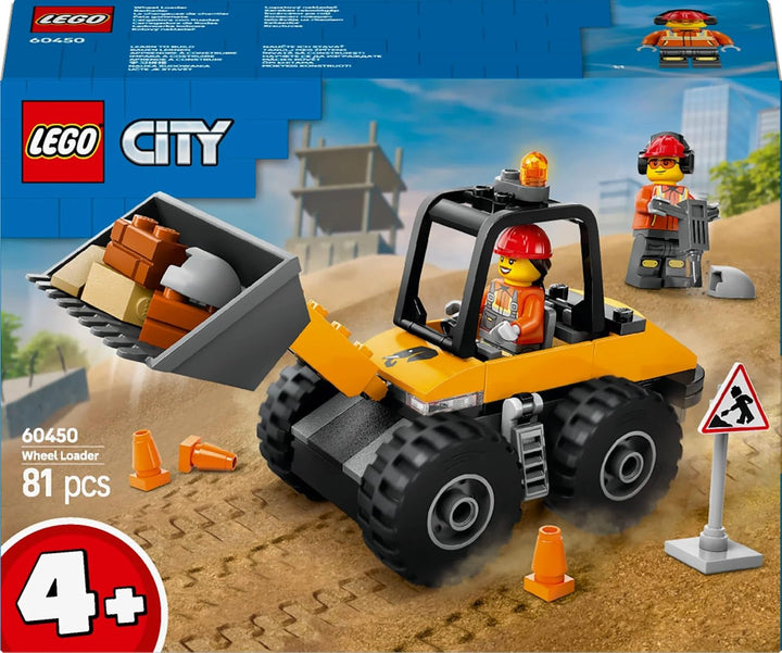 Încărcător cu roți LEGO City - Excavator de jucărie pentru copii mici, fete și băieți de la 4 ani - Set de joacă pentru vehicule - Idei de cadouri Montessori pentru preșcolari - Set cu 2 minifigurine de muncitori în construcții 60450