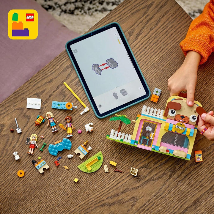 Magazin de accesorii pentru animale LEGO Friends, set de joacă pentru jocuri de rol, jucărie educativă pentru fete de la 6 ani, 3 minifigurine și 3 figuri de animale, pisică, câine și iepuraș, idee de cadou pentru copii 42650