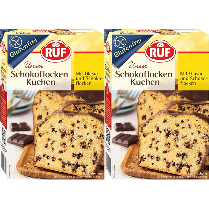 RUF Glutenfreier Schokoflocken-Kuchen Mit Kakaoglasur Und Schoko-Stückchen, Fluffig Und Schokoladig, Glutenfreier Kuchen, Zöliakie Geeignet (Packung Mit 2)