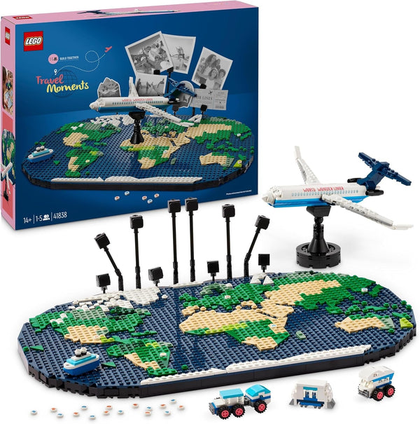 Amintiri de călătorie LEGO, harta lumii de jucărie, set de construit și jucat pentru fete și băieți, cadou pentru familiile care iubesc aventura și călătoriile, activitate creativă, de colecție 41838