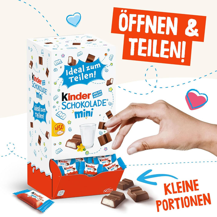 Kinder Schokolade Mini - 150 Einzeln Verpackte Mini Riegel, Geeignet Als Geschenkbox Zum Geburtstag, Hochzeit, Im Büro Oder Zuhause - 900G