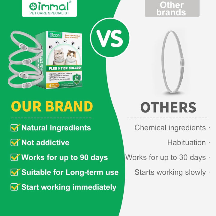 QLIGES Zgardă antipurici și căpușe pentru pisici, pachet de 4 zgărzi antipurici pentru pisici, protecție eficientă 24 de luni, protecție împotriva alergiilor cutanate, moale și confortabilă, reglabilă, impermeabilă, potrivită pentru toate pisicile