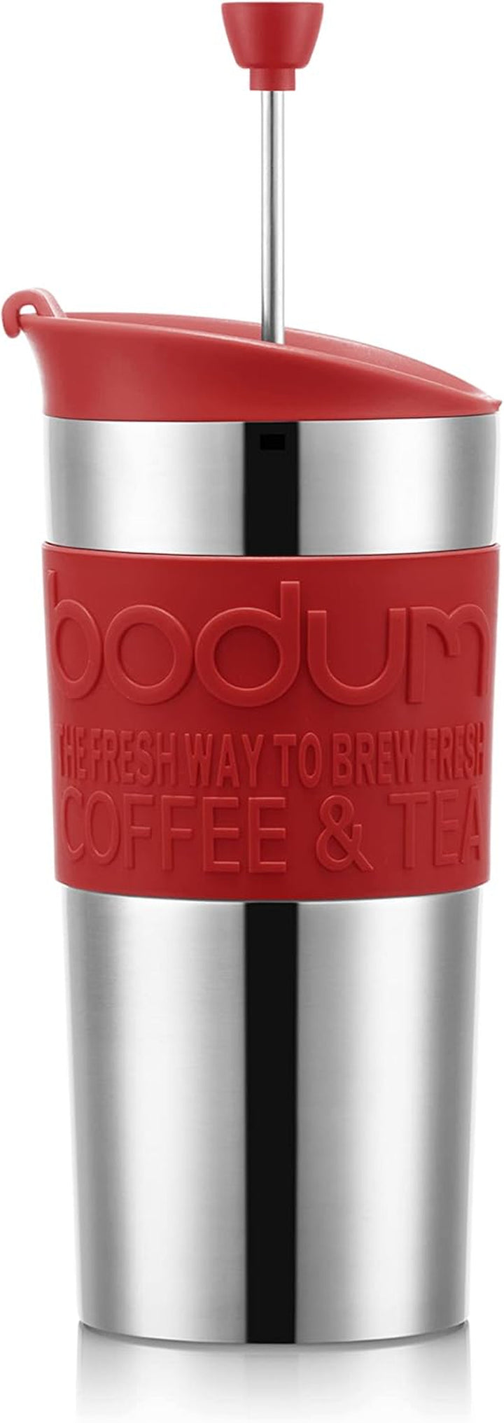 Bodum K11067-04 TRAVEL PRESS SET Termoizolant, cu pereți dubli, oțel inoxidabil, capac suplimentar, 0,35 l, roșu