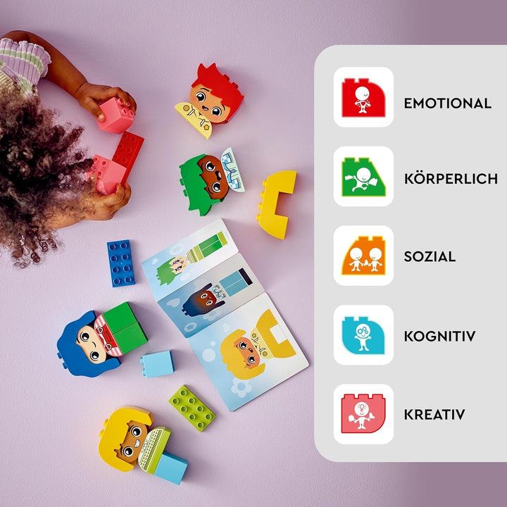 LEGO DUPLO Big Feelings, joc de stivuire pentru construcții cu 23 de cărămizi colorate și 4 figurine, jucărie pentru abilități motorii pentru a promova dezvoltarea socială și emoțională a copiilor mici de la 18 luni 10415