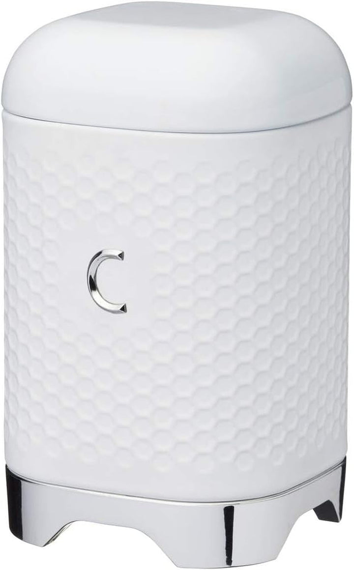 KitchenCraft Lovello caddy pentru ceai, caddy din oțel alb, suprafață texturată, stil 1950 cu capac, pentru ceai vrac și pliculețe de ceai, 11 cm x 11 cm x 19 cm, Ice White Cutii depozitare alimente Naty Shop Alb gheață Cafea