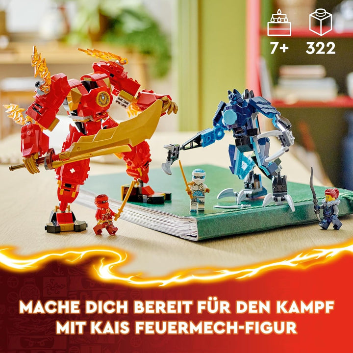 LEGO NINJAGO Kai's Fire Mech, jucărie figurină de acțiune pentru copii cu figurină mech roșie pentru personalizare, set ninja cu 4 figurine, inclusiv Kai și Zane, cadou pentru băieți și fete de 7 ani 71808