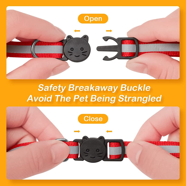 Zgardă reflectorizantă pentru pisici, 12 bucăți, cu nume și adresă și închidere de siguranță, zgardă reglabilă pentru pisoi, accesorii personalizate pentru animale de companie (12 culori și 2 etichete de identificare)