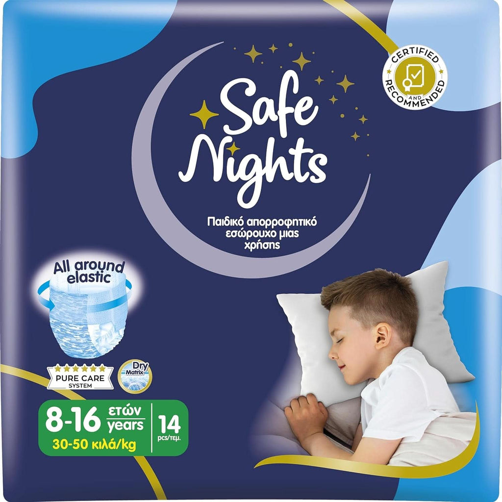 Safe Nights Boy, Höschen Für Die Nacht, Für Kinder Von 8-16 Jahren (30-50 Kg), 14 Stück