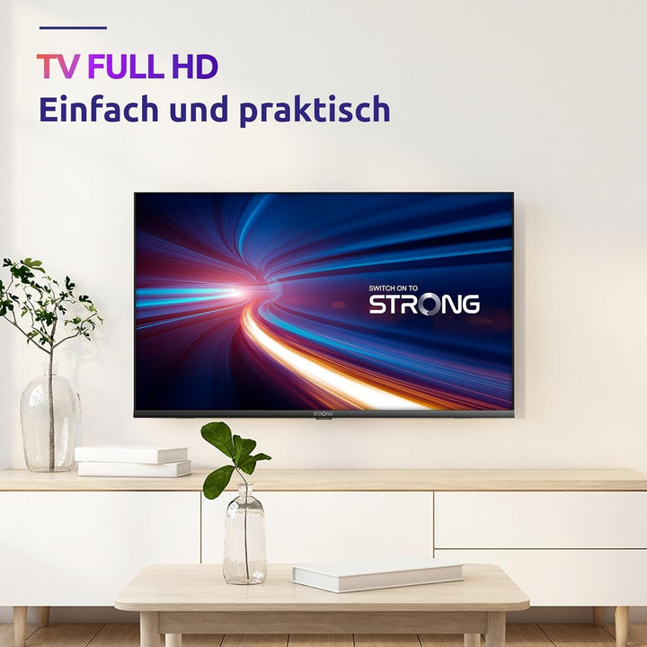 STRONG - 40 Zoll (100 Cm) Full HD Fernseher SRT40FF2003C - Herausragende Bildqualität - Triple-Tuner - 3 Hdmi-Anschlüsse (1 ARC), 2 Usb-Anschlüsse, AV, Antennen-/Sat-Anschluss - Schwarz